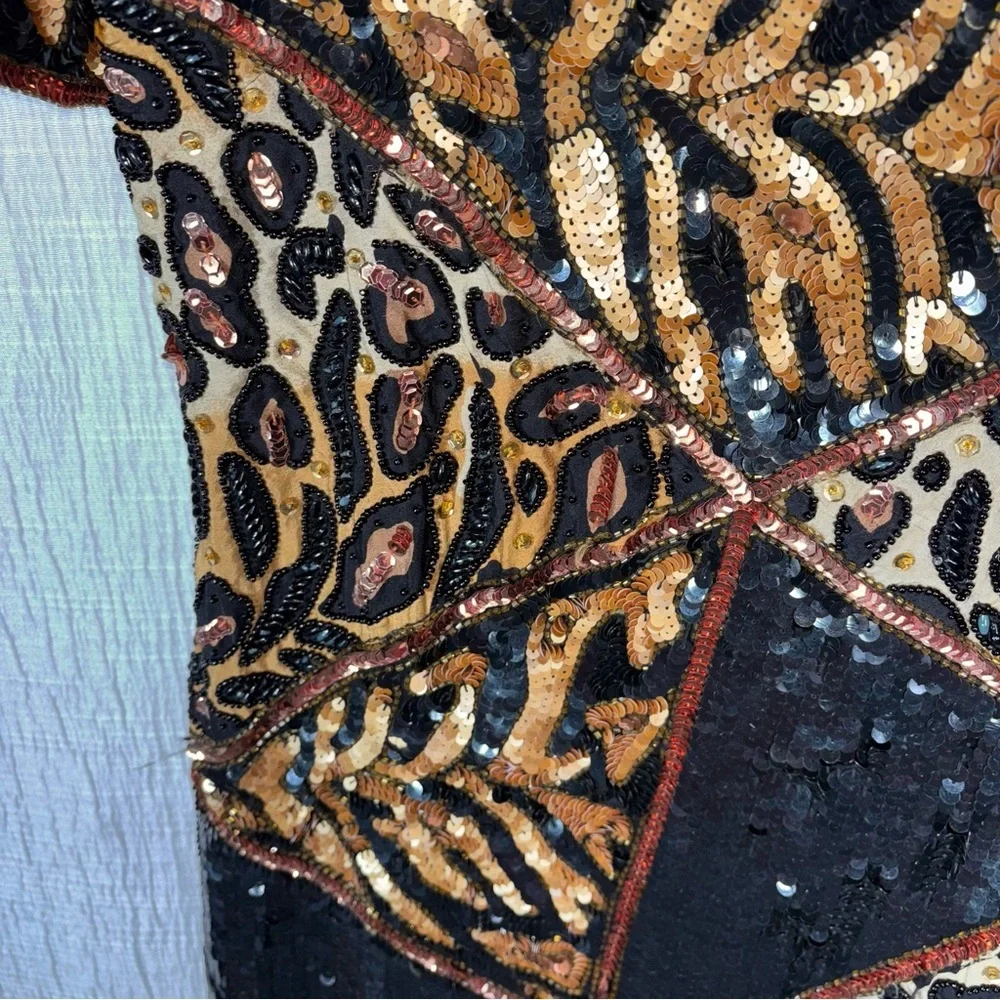 Vintage‎ Sequin Animal Pattern Dress Size small with Leopard Cheetah 80’s - Picture 7 of 14